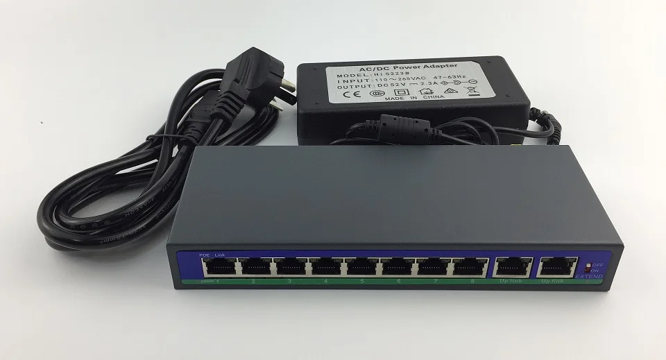 

IP Camera CCTV 10Port 48V 8 PoE Injector Power Over Ethernet Switch 120W IEEE802.3af/at 1,2+/3,6- with Power Adapter