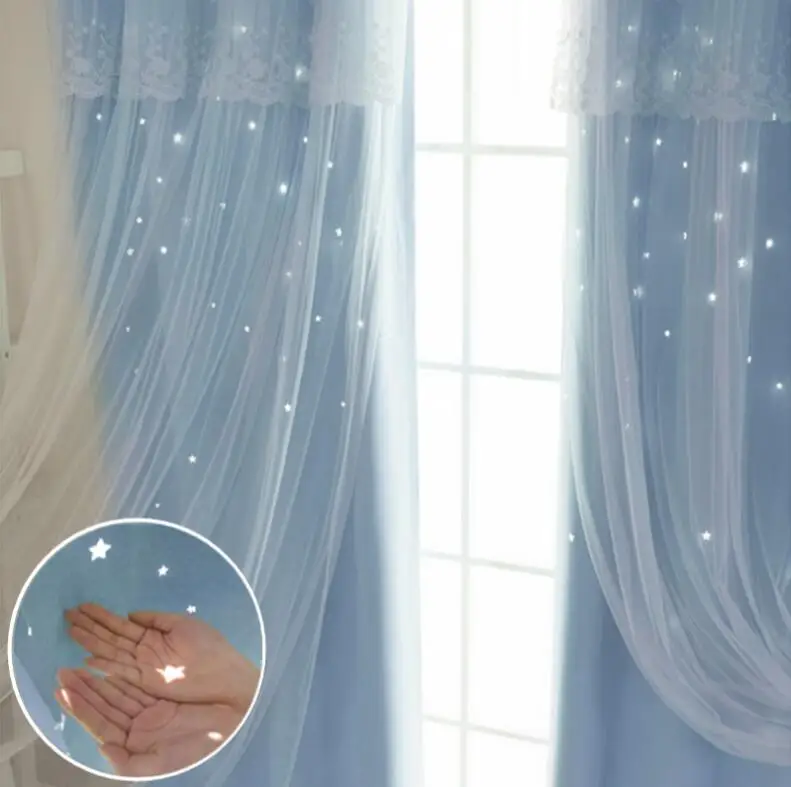 Tulle with Cloth Curtains For Living Room Bedroom Blackout Windows Drapes Of Pastoral Lace Embroidered Tulle curtain Cortinas