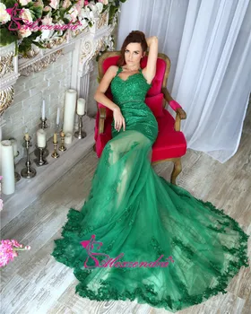 

Alexzendra Green Mermaid Long Lace Prom Dresses Off the Shoulder Sexy Evening Dress Party Dresses