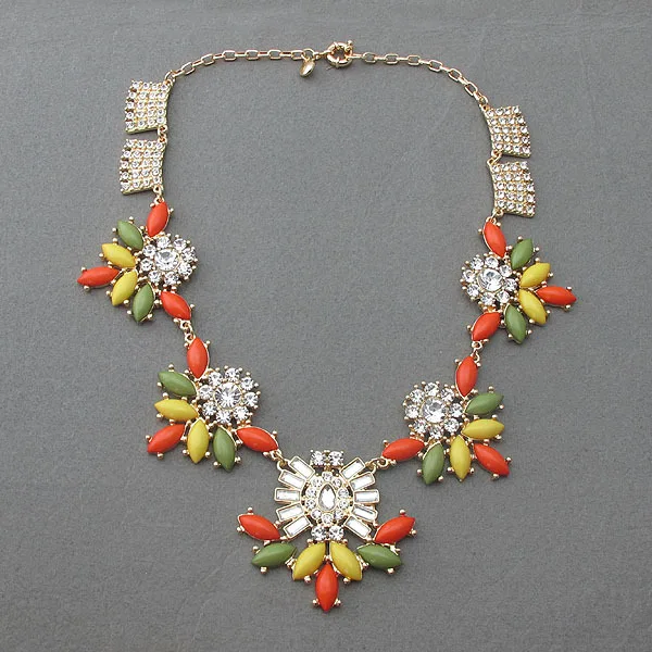 New Arrival 2013 Fashion vintage exaggerated necklaces colorful flowers gemstone choker chains Chunky Bib Statement necklace | Украшения и