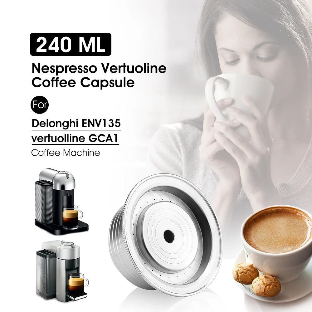 Многоразовые капсулы для кофе, капсулы для Nespresso Vertuo Vertuoline GCA1 и Delonghi ENV135, фильтры из нержавеющей стали, ложка для вскрытия