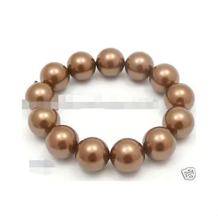 

FREE SHIPPING HOT sell new Style >>>>8" 16mm coffee south seashell pearl bracelet A1450