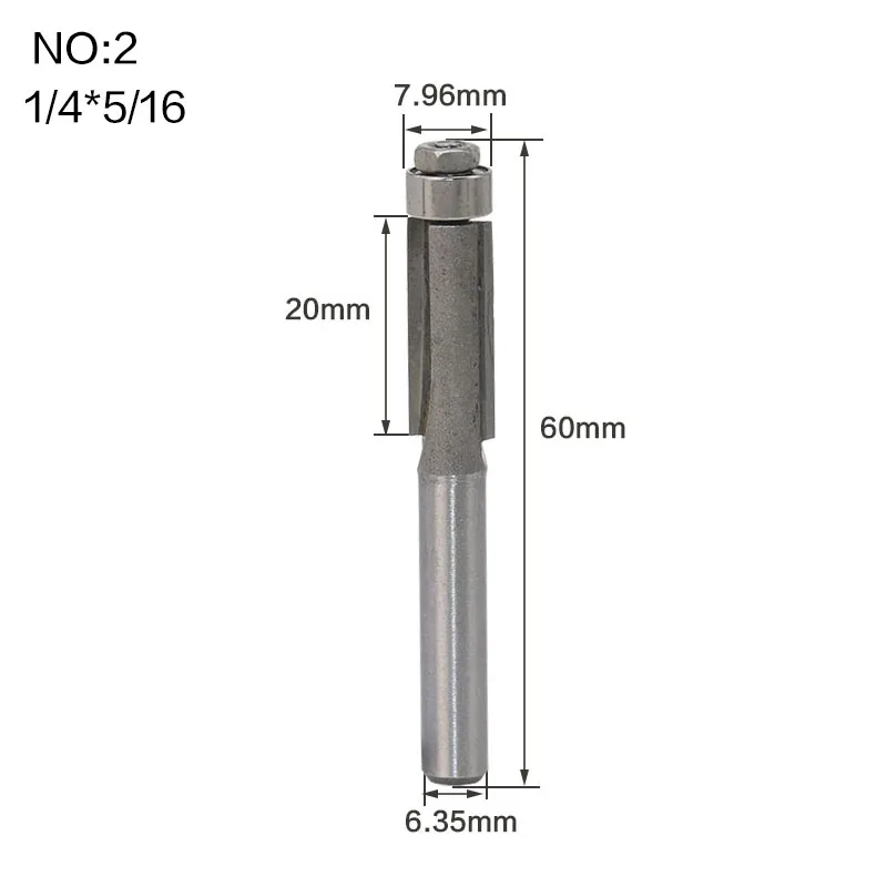 1pcs 1/4" 1/2" Shank Flush Trim Router Bits for wood Trimming Cutters with bearing woodworking tool endmill milling cutter - Длина режущей кромки: NO2