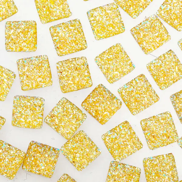 

100pcs 12mm square shiny resin cabochon,Embellishments Craft Supplies,glitter resin for jewelry making,Lemon-10062453