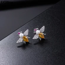 Серьги-гвоздики из стерлингового серебра 925 пробы с жемчугом пчелы