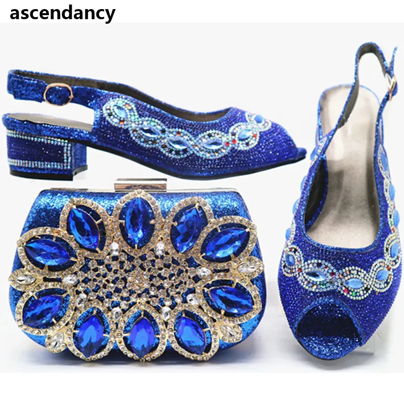 

New Arrival Rhinestone Wedding Pumps with Purse Italian Shoe and Bag Set for Party In Women Elegant Nigeriian Women Party Shoes