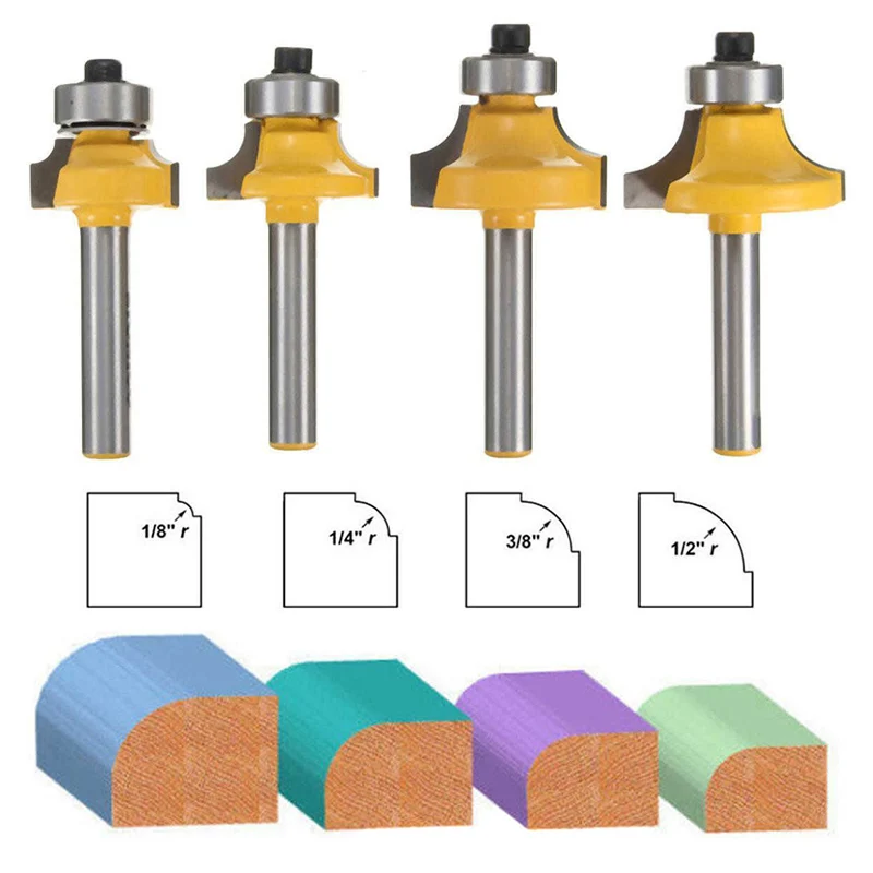 4 шт. 1/4 "хвостовика фрез Деревообрабатывающие инструменты круглый фреза комплект Radius дроворубка инструменты