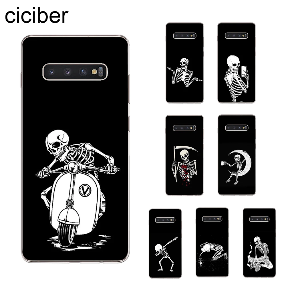 

ciciber Cute Funny Skull Cover For Samsung Galaxy S9 S8 S7 S6 S5 S10+ S10e Lite Edge Plus mini Phone Cases Soft TPU Shell Capa