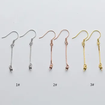 

2pcs/lot 100% 925 Sterling Silver Earring Hook With Pearls Trays 4.5cm Rose Gold Dangle Earring Wire Clasp Charms DIY Jewelry