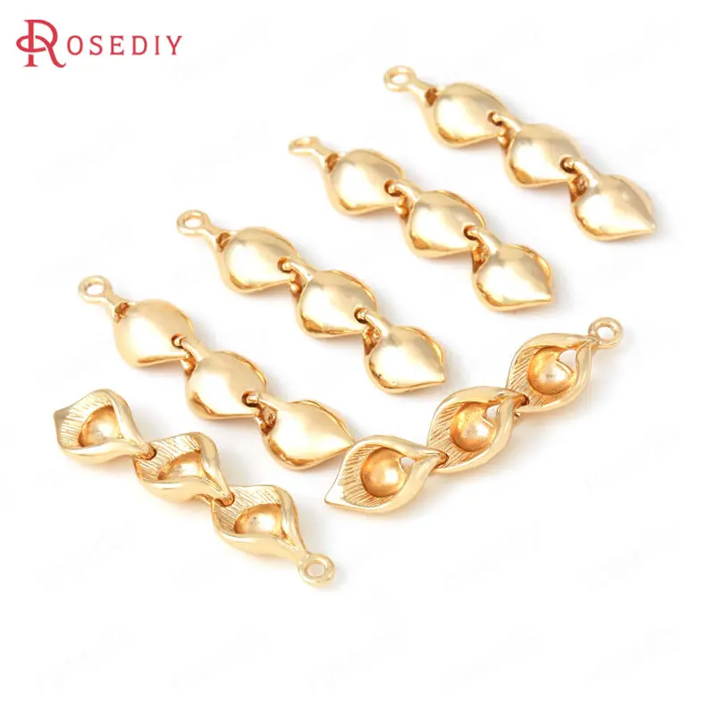 

(34380)6PCS 9*42MM 24K Champagne Gold Color Brass Active Flower Charms Pendants High Quality Diy Jewelry Findings Accessories