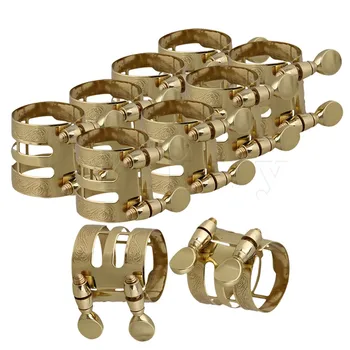 

Yibuy 10pcs Brass Alto Saxophone Mouthpiece Ligatures Golden Carved Designs