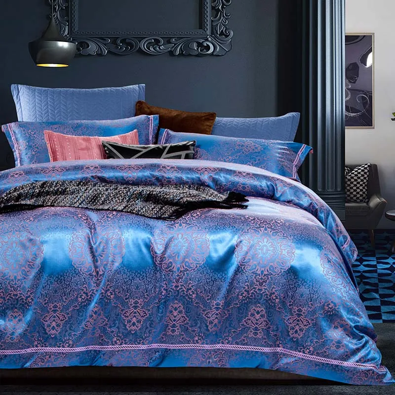 

European style Luxury Satin Tencel Jacquard Bedding Sets Comforter Cover duvet Cover Flat Sheet Set Pillowcases Queen king Gift
