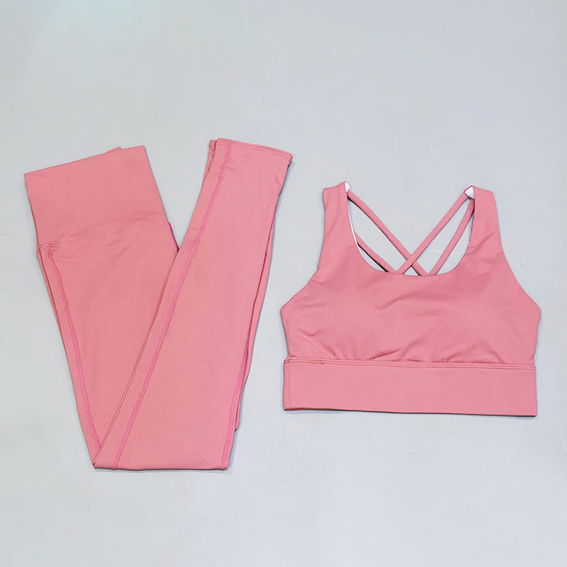 SALSPOR, Одноцветный обтягивающий комплект для йоги, женская спортивная одежда с открытой спиной, бюстгальтер для йоги и эластичные леггинсы, спортивная одежда для спортзала, йоги, танцев, тренировочный костюм
