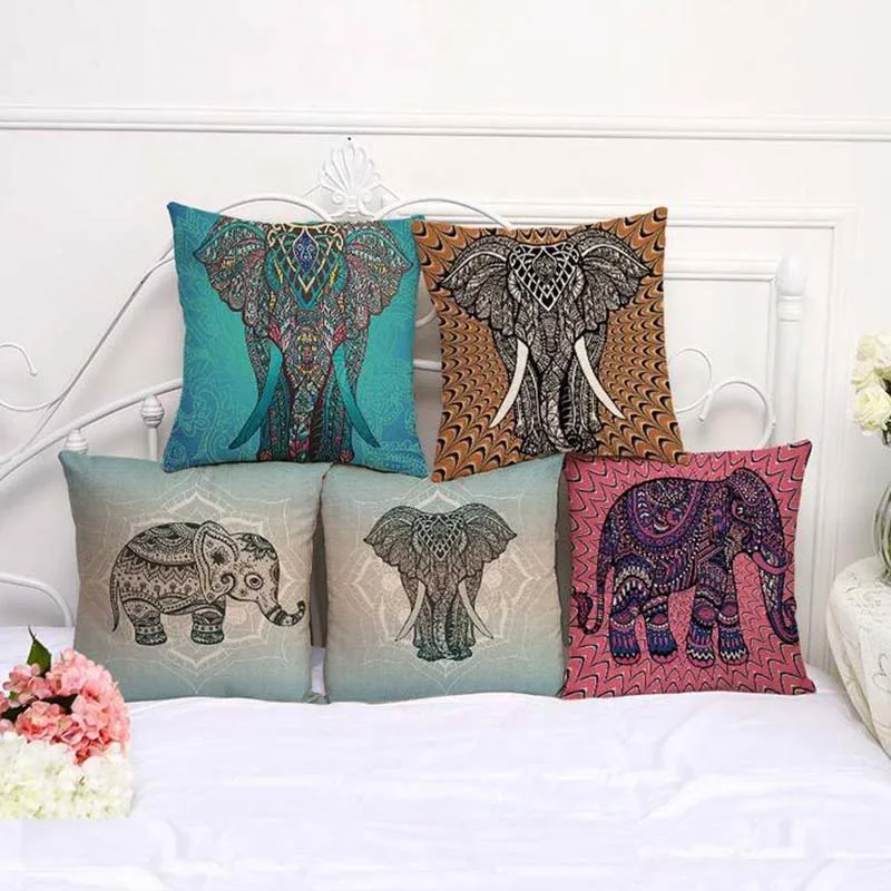 Наволочка с рисунком слона, ручная роспись, креативный, мандала, слон, хлопок и лен, чехол для подушки, для автомобиля, дивана, декоративная наволочка
