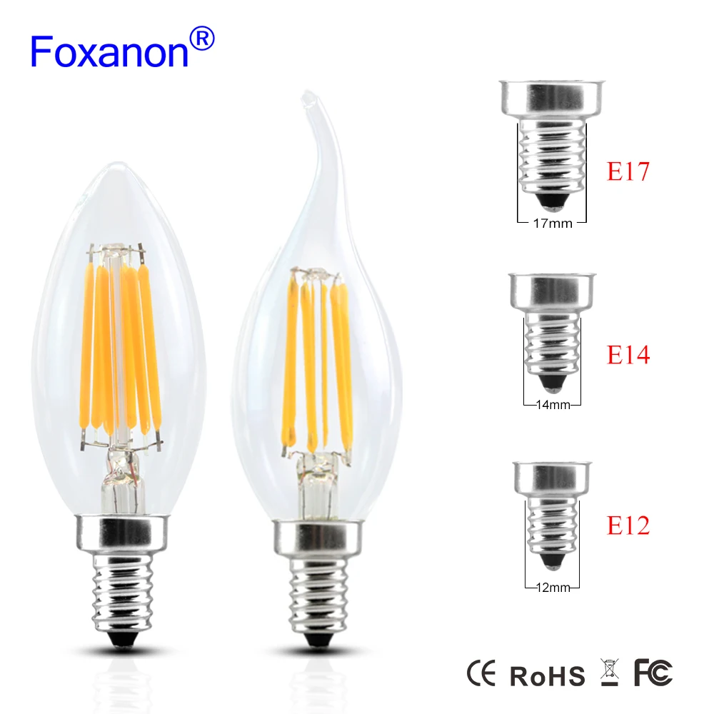 Edison Bulb Filament Led Lamp E14 E12 E17 220V 110V 2W 4W 6W C35 Led
