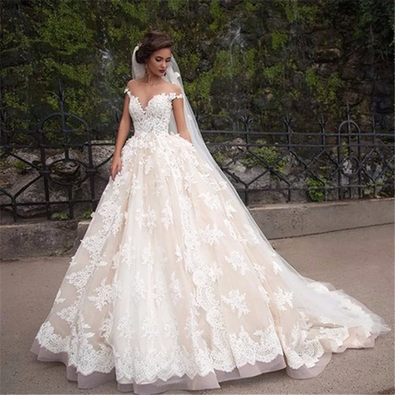 

A Line Wedding Dresses 2019 V Neck Off The Shoulder Wedding Bridal Gowns Lace Appliques Robe De Mariee Vestido De Noiva