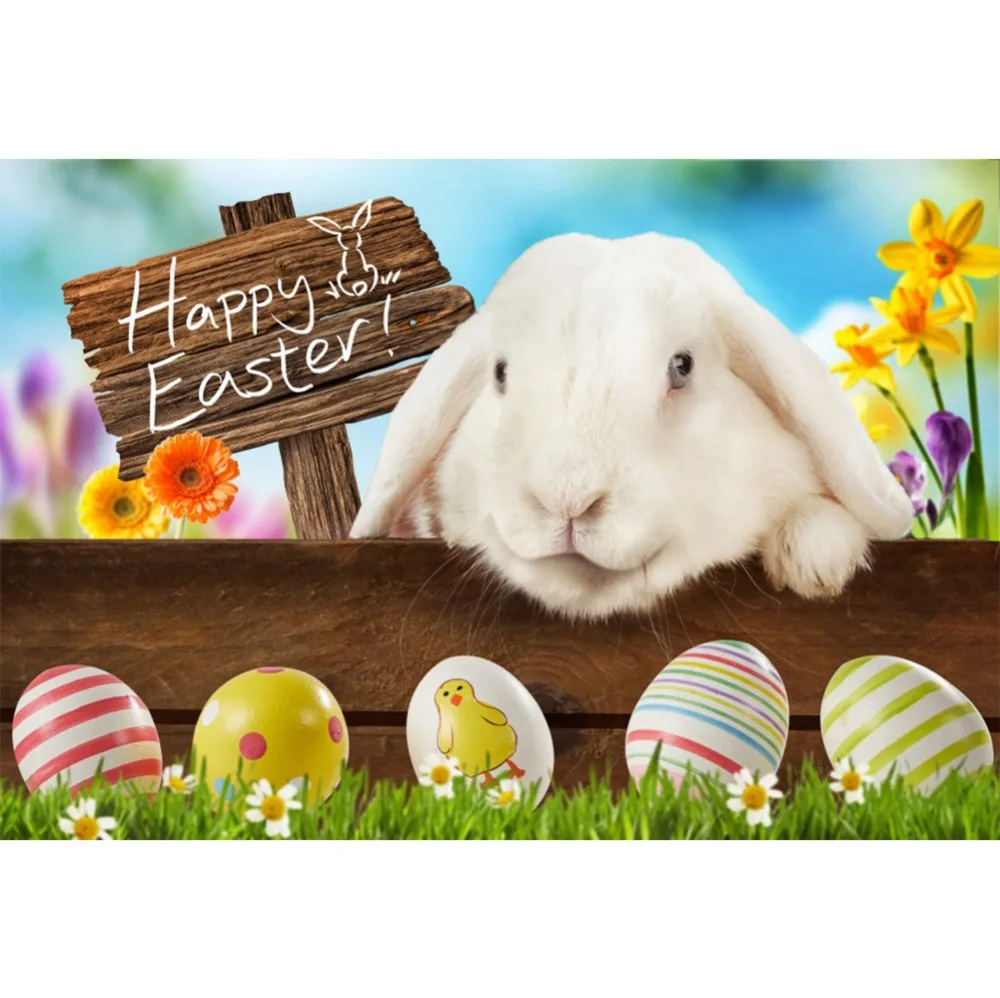 

Laeacco Photo Backgrounds Easter Eggs Rabbit Bunny Flowers Green Grass Baby Portrait Photography Backdrops For Photo Studio