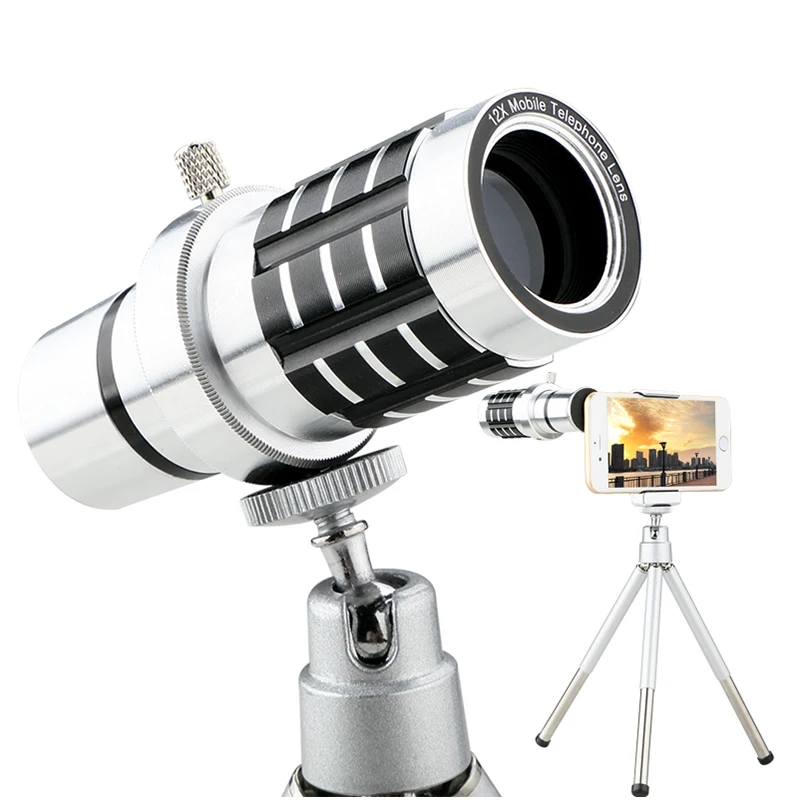 

Phone Lentes Kit 12x Telephoto Zoom Lens Telescope With Tripod Clips Holde Fish eye Wide Angle Macro lenses For iPhone 5 6 6S 7