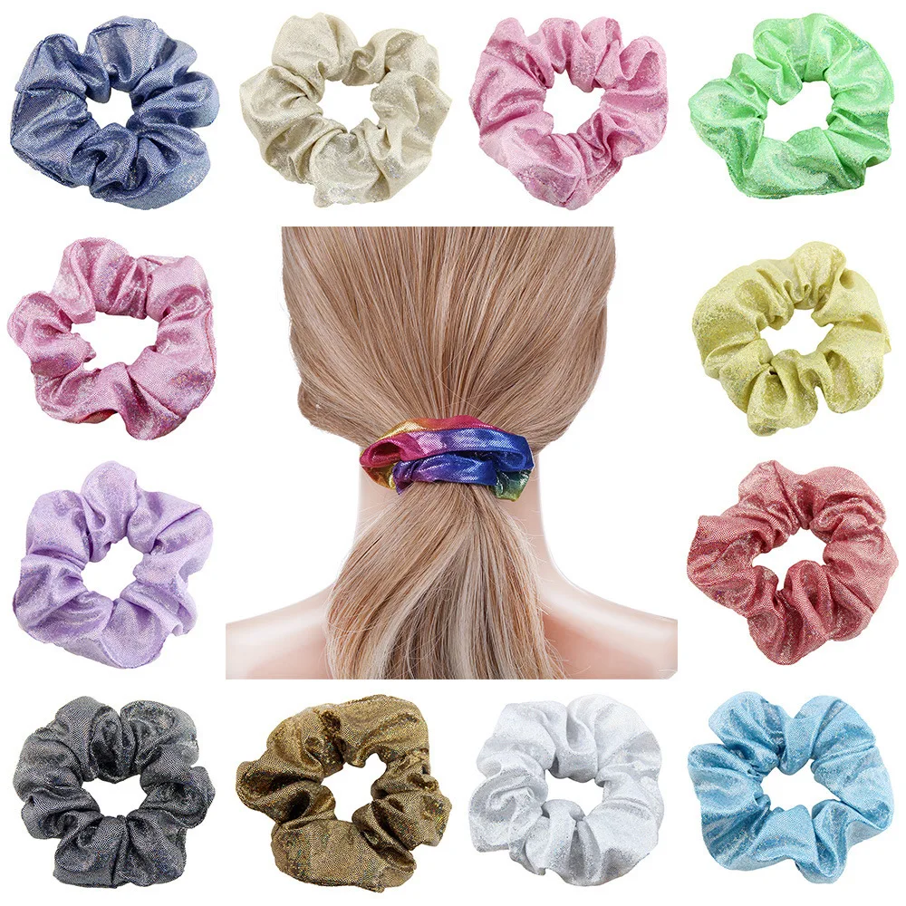 

Modis Bronzing Solid Rainbow Elastic Hair Rope Scrunchie Glitter Hair Rings Accessories Women Girls Ponytail Holder Headwear