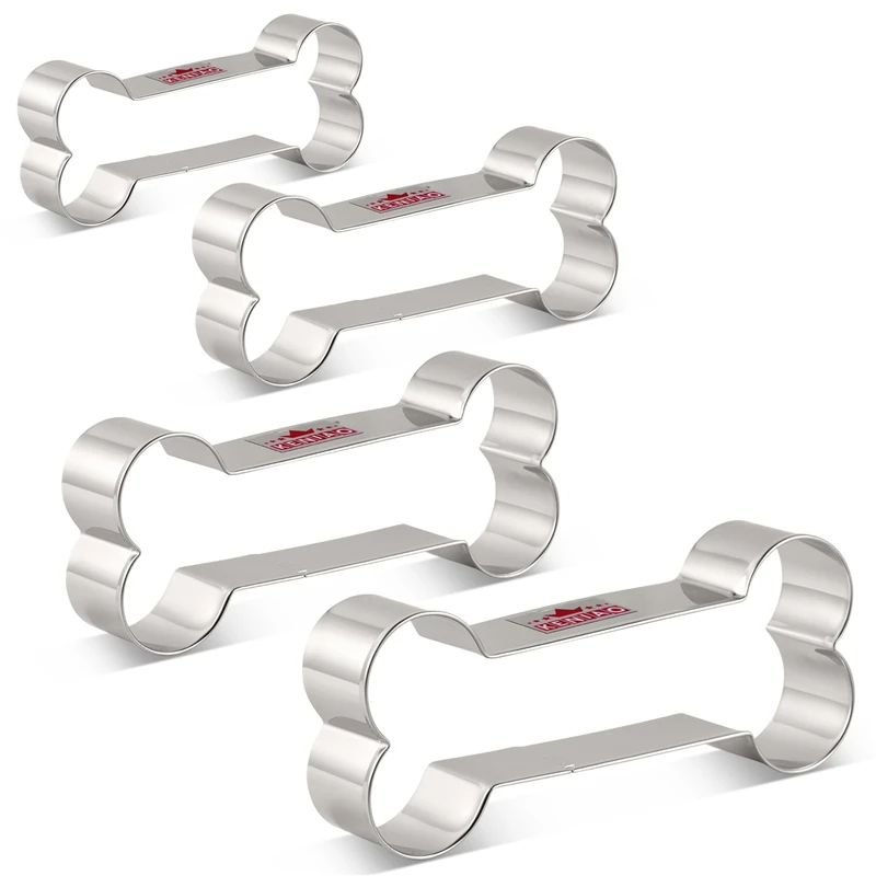 

KENIAO Dog Bone Cookie Cutter Set for Homemade Dog Biscuits Treats - 4 Various Size - 13, 10.5, 9 and 7.5 cm - Stainless Steel