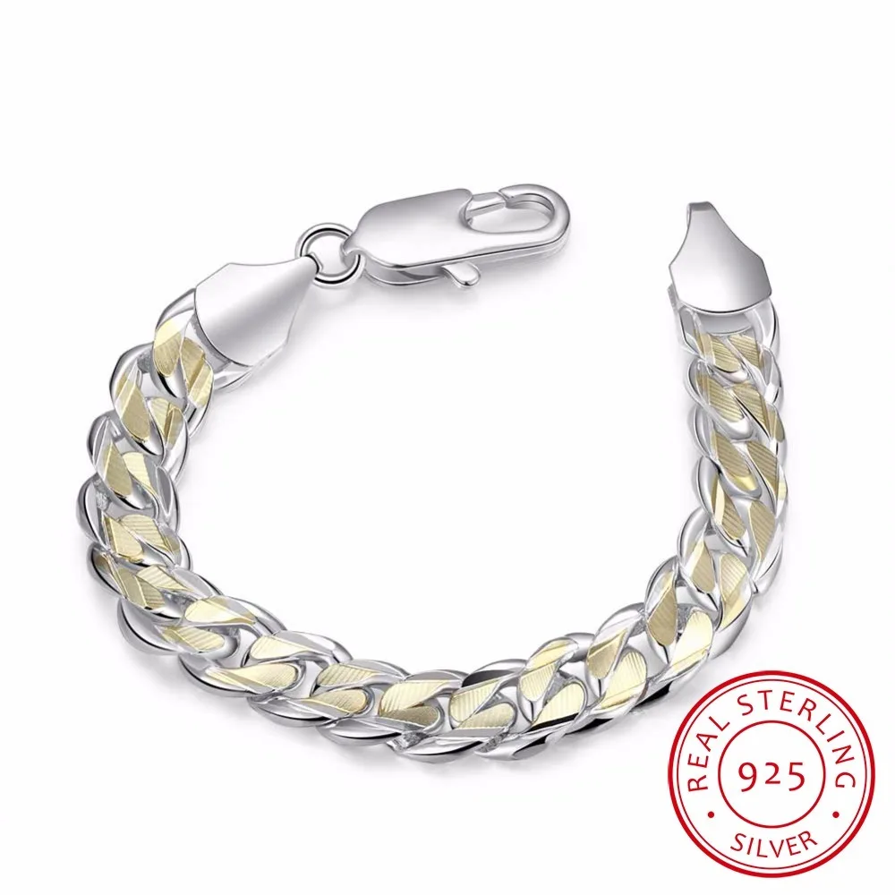 Браслет унисекс из серебра 100% пробы 10 мм с текстурой штампа|Гибкие и жесткие