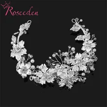 Свадебные аксессуары для волос, изысканная повязка на голову с цветами и листьями, кристальная корона с жемчугом и короной, ручная работа, свадебный головной убор, ювелирное изделие RE750