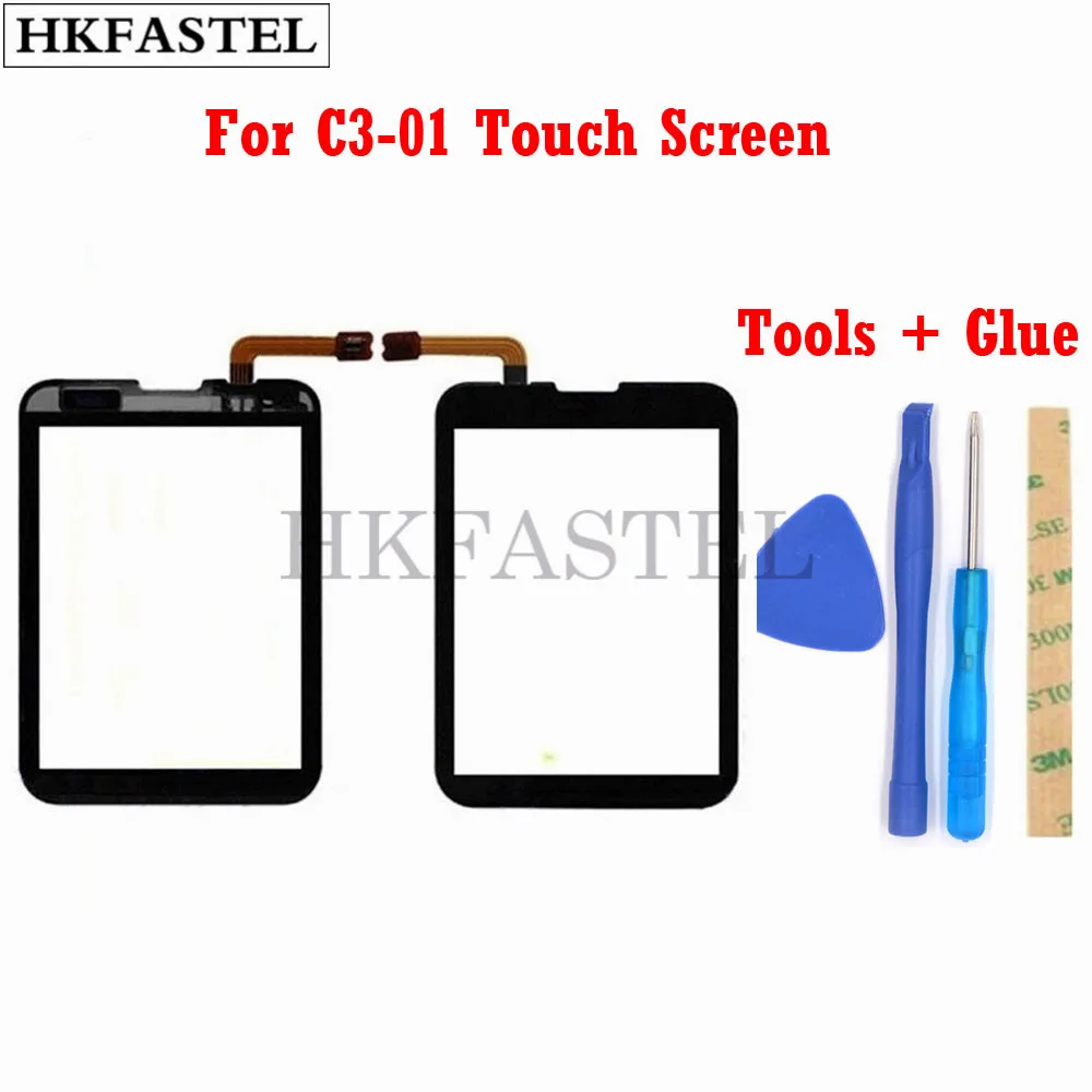 

HKFASTEL High Quality Touch For Nokia C3-01 C3 01 Black Gold Touch Screen Digitizer Sensor Front Glass Lens panel + tools + glue