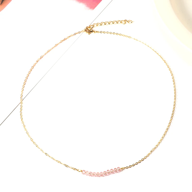 Модное минималистичное ожерелье-чокер с хрустальными бусинами для женщин золотого и серебряного цвета, цепочка на ключицы, Чокеры, летние ювелирные изделия в стиле бохо