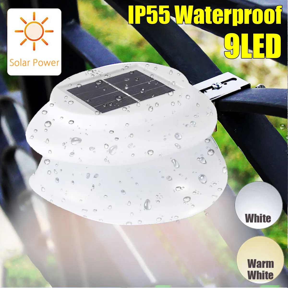 Smuxi 9 LED UFO Style Beads Solar Power Infrared Light Outdoor Fence Garden Wall Lamp