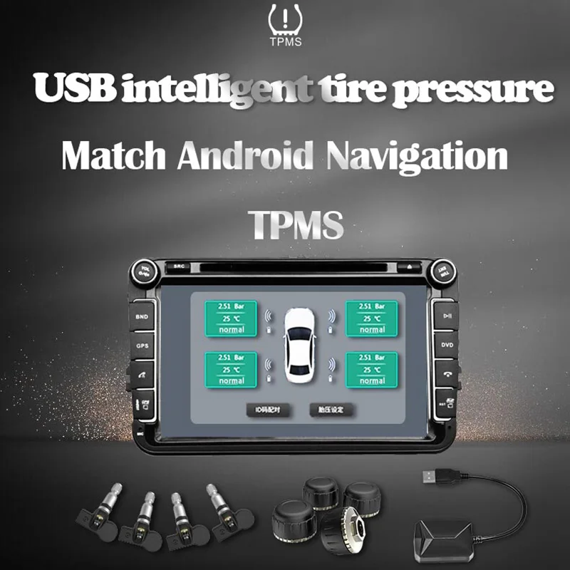 

New Android USB Car TPMS Navigation Display Digital Wireless Tire Pressure Monitoring System for Auto Tyre Security Alarm