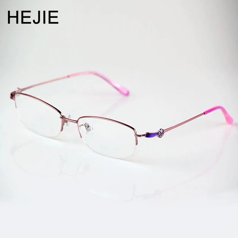 

HEJIE Fashion Women Pure Titanium Big Size Optical Myopia Eyeglasses Frames Clear Lens Oval Half Frame Size 54-17-140mm Y1176