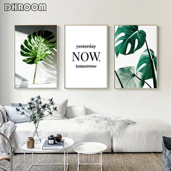 

DHROOM Nordic Canvas Painting Modern Prints Plant Leaf Art Posters Prints Green Art Wall Pictures Living Room Unframed Poster