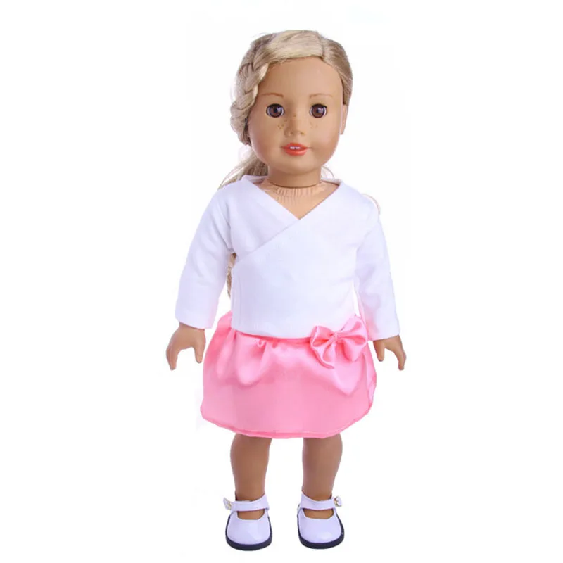

Doll Clothes Cute Princess White Long Sleeve Pink Bow SkirtFit 18 Inch American Doll for Chrid birthday Gift