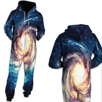 

Qybian Galaxy Space loose Leisure Long Sleeves Plus Size Jumpsuits One Piece Jumpsuit Hoodie