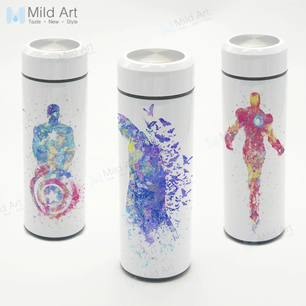 

Personalized Watercolor Superhero Pop Movie Travel Mug Stainless Steel Thermal Vacuum Cup Water Drink Bottle 350ml Kids Boy Gift