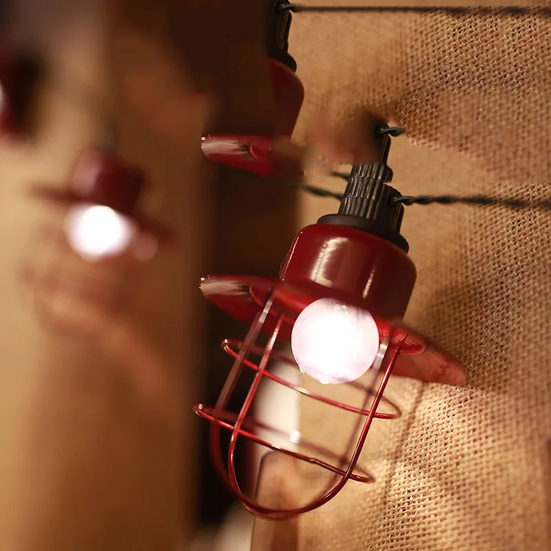 

10Led Fairy Retro Red Kerosene Lanterns Battery Operated String Light 2m LED Decoration For Christmas Garland New Year gerlyanda