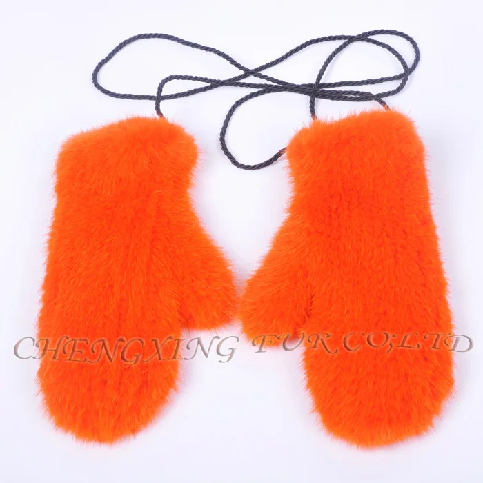 Cx-a-35b однотонные вязаные из натуральной норки Мех животных модные женские туфли glvoes - Цвет: Оранжевый