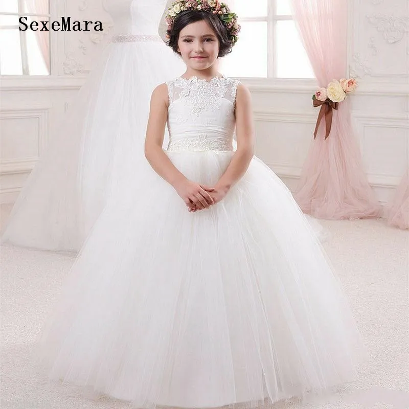 

New Puffy Tulle Lace Girls Dress Kids Birthday Christmas Party Dress Lace Flower Girl Dresses First Communion Gowns Custom Made
