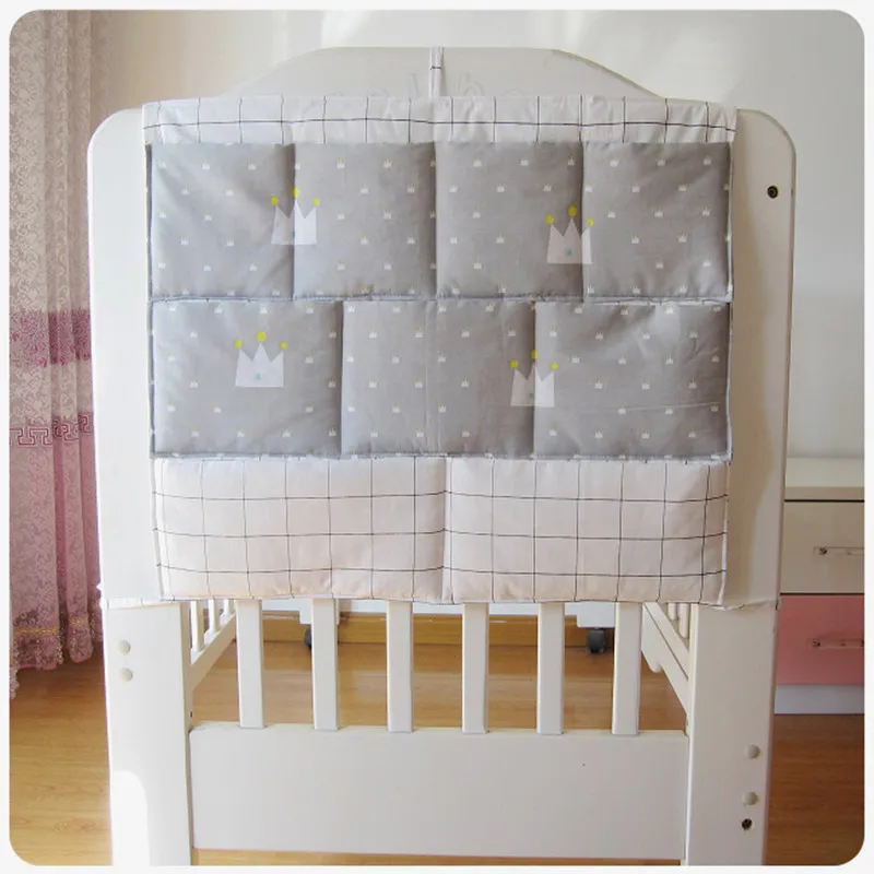 Grey Cotton Baby Bed Hanging Storage Bag Newborn Crib Diaper Organizer Toy Diaper Pocket for Baby Bedding Set Nursery 50*60CM - Цвет: NO12