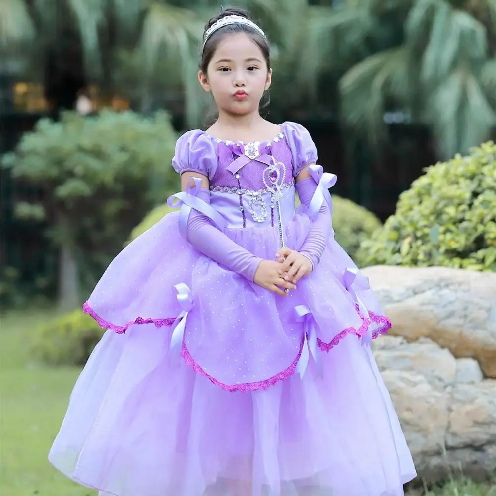 FINDPITAYA/платье для девочек «Красавица и Чудовище»; костюм Белль; детское рождественское платье Эльзы; детское платье на бретельках; платье подружки невесты на выпускной - Цвет: Purple dress