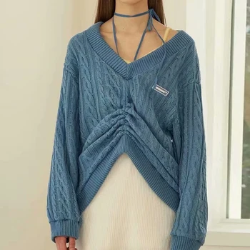 

Autumn V-Neck Sexy Knitted Sweater Women Plus Size Pullovers Female Sweater Pullover Winter Women Loose Sweaters Oversize