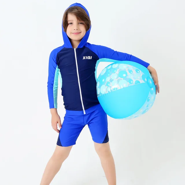 Sport Swimsuit for Boys Rash Guard Kids Hoodie Zipper Rashguard
