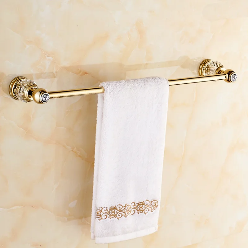 Luxury Crystal Single Towel Bar Antique Solid Brass Towel Rack Gold