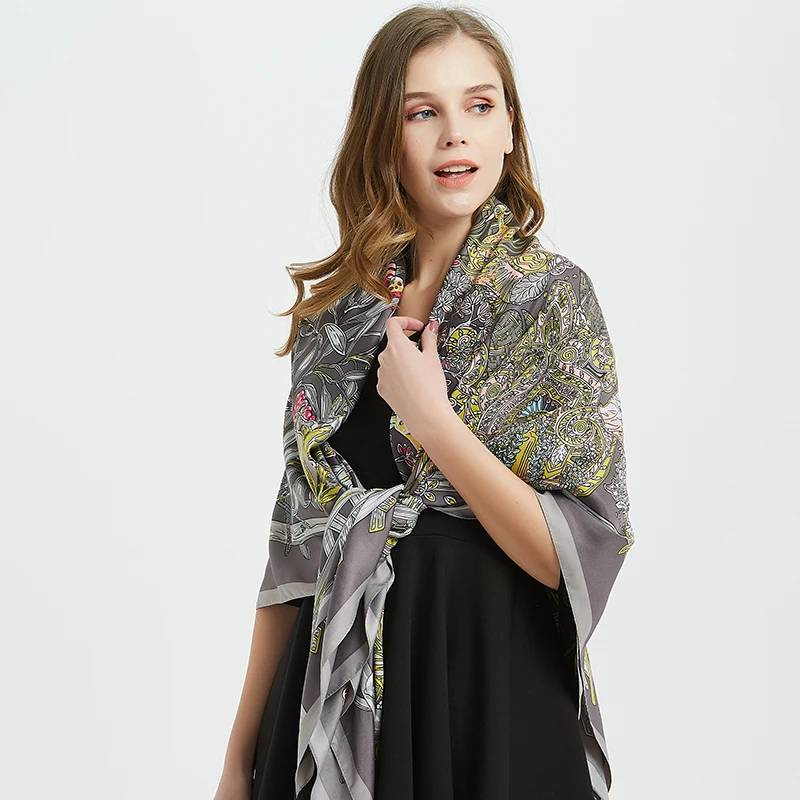  [FEILEDIS]2019 Brand bandana women silk scarf luxury scarves for ladies shawls big size handkerchie