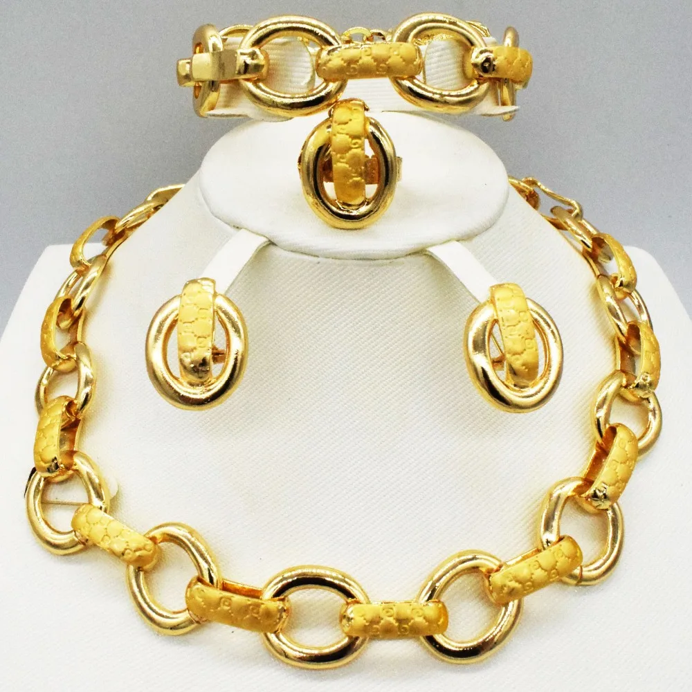 

New Wedding African Jewelry Sets for women fashion jewelry 2018 Gold-color Nigerian Beads Jewelry Set Necklace ring earrings