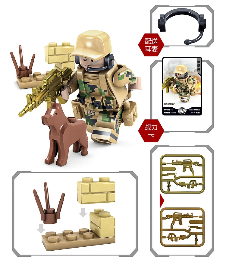 Современные militay волчьи клыки поле команда brickmania minifigs building block армия силы цифры оружие кирпичи игрушечные лошадки для обувь мальчиков подарки