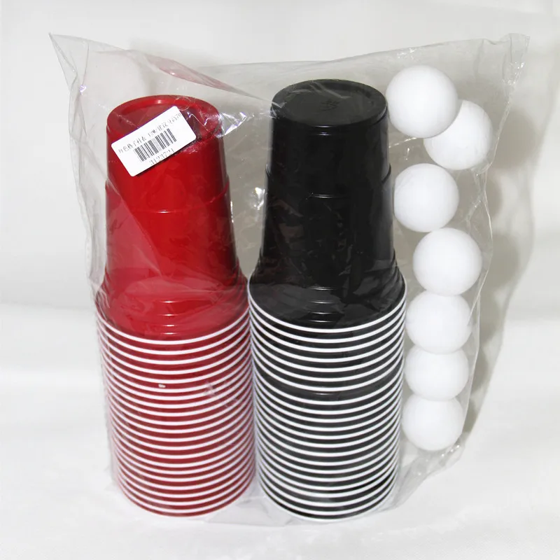 

Free of shipping beer pong party pack accessories kit disposable plastic cup game set 22 red cups 22 black with 8 balls