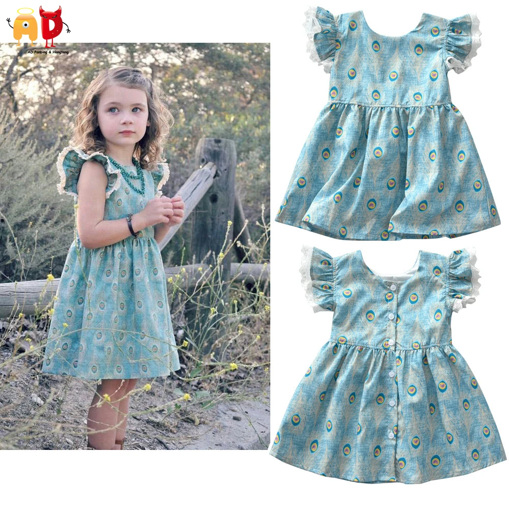 AD Petal Sleeve Girls Summer Dress European Vintage Style Kids Dresses