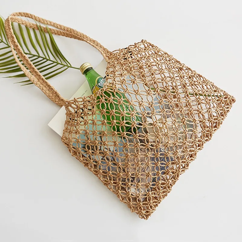 Новая ручная работа Холлоу соломенная сумка бумажная веревочная сетка без подкладки тканая пляжная сумка