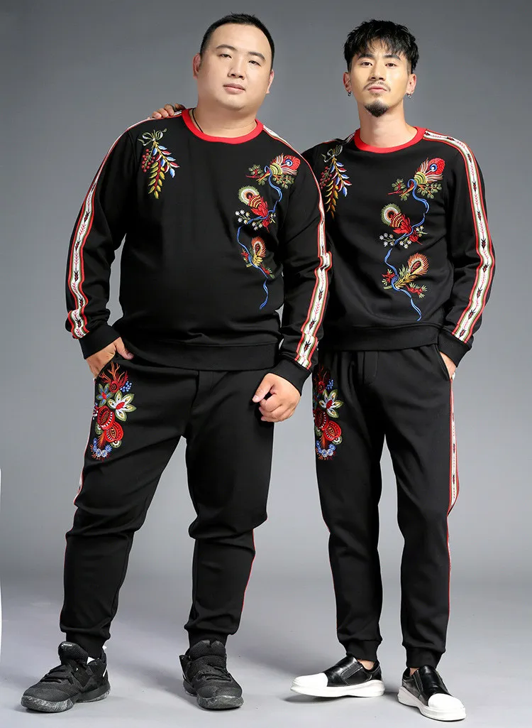 

Autumn/Winter Men's leisure suit warm thicken sweatshirts+casual pants 2pieces set Chinese style embroidered pantsuit men A539